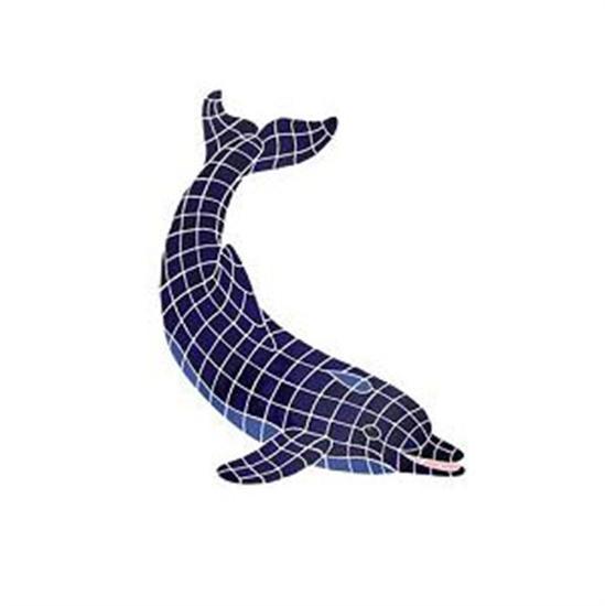 Artistry In Mosaics Aquatic Line Blue Downward Dolphin Mosaic Tile - Large
