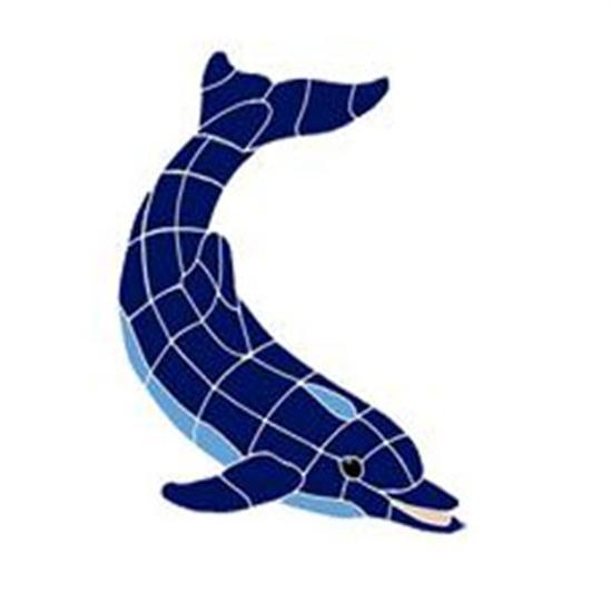 Artistry In Mosaics Aquatic Line Blue Downward Dolphin Mosaic Tile - Small