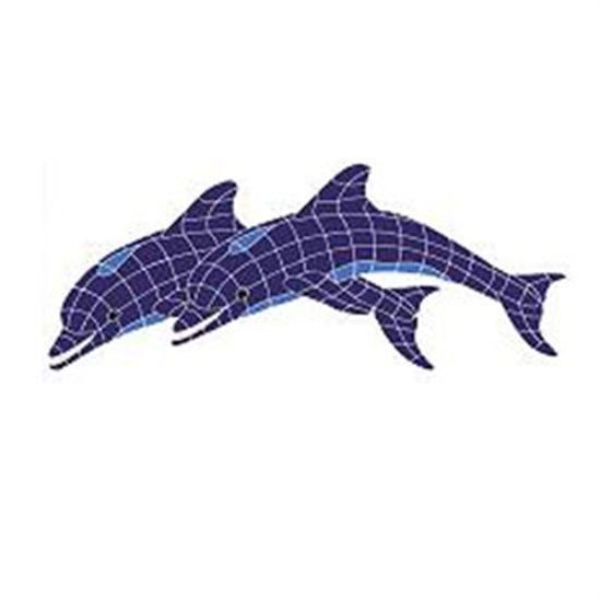 Artistry In Mosaics Aquatic Line Blue Large Twin Dolphin Mosaic Tile