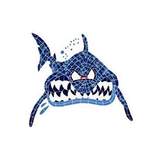 Artistry In Mosaics Aquatic Line Blue Shark Face Mosaic Tile - Small