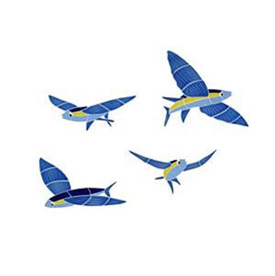 Artistry In Mosaics Aquatic Line Blue Small Flying Fish Mosaic Tile - Set Of 4