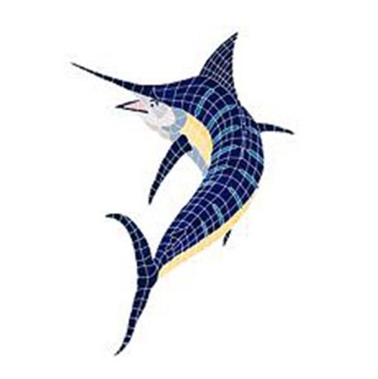 Artistry In Mosaics Aquatic Line Multi Color Action Marlin Mosaic Tile - Large