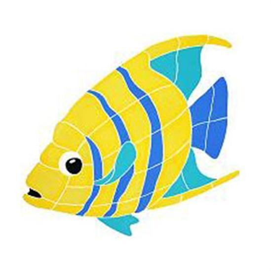Artistry In Mosaics Aquatic Line Multi Color Angel Fish Banded Mosaic Tile - Large