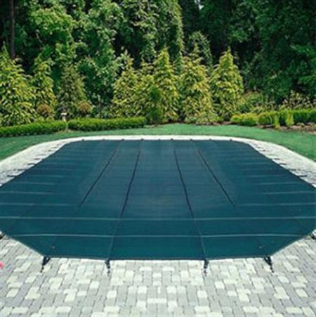 Mesh Safety Pool Cover -Pool Size: 16' x 36' Blue Rectangle Center End Step Arctic Armor Silver 12 Yr  Warranty